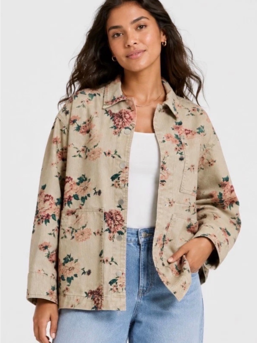 Women's Western Chore Coat - Universal Thread Khaki Floral